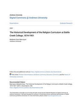 The Historical Development of the Religion Curriculum at Battle Creek College, 1874-1901