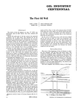 OIL INDU8TB'y CENTENNIAL the First Oil Well