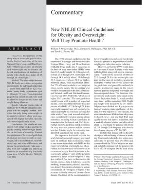 New NHLBI Clinical Guidelines for Obesity and Overweight: Will They Promote Health?