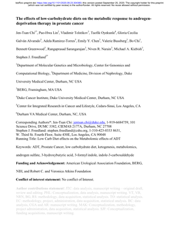 The Effects of Low-Carbohydrate Diets on the Metabolic Response to Androgen- Deprivation Therapy in Prostate Cancer
