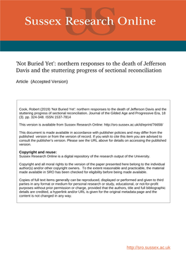 Northern Responses to the Death of Jefferson Davis and the Stuttering Progress of Sectional Reconciliation