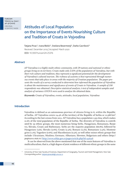 Attitudes of Local Population on the Importance of Events Nourishing Culture and Tradition of Croats in Vojvodina