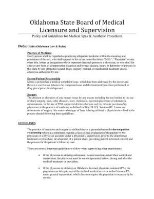 Oklahoma State Board of Medical Licensure and Supervision Policy and Guidelines for Medical Spas & Aesthetic Procedures