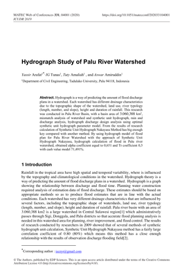 Hydrograph Study of Palu River Watershed