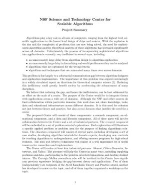 NSF Science and Technology Center for Scalable Algorithms Project Summary