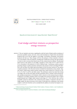 Coal Sludge and Their Mixtures As Prospective Energy Resources