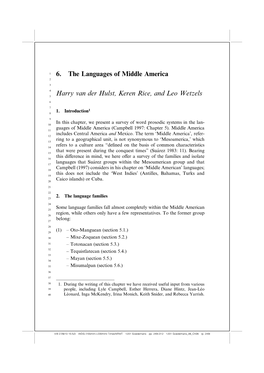 6. the Languages of Middle America Harry Van Der Hulst, Keren Rice