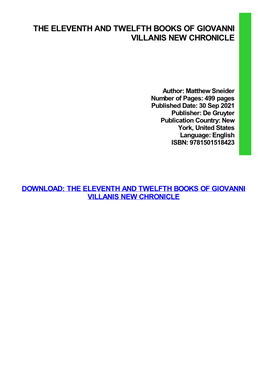 Read Book the Eleventh and Twelfth Books of Giovanni Villanis New
