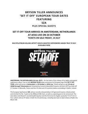 European Tour Dates Featuring Sza Plus Special Guests