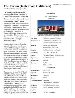 The Forum (Inglewood, California) from Wikipedia, the Free Encyclopedia