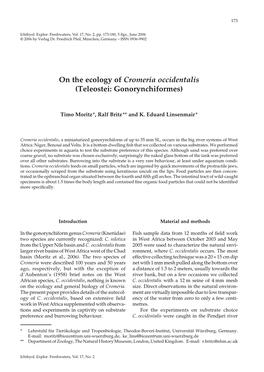 On the Ecology of Cromeria Occidentalis (Teleostei: Gonorynchiformes)