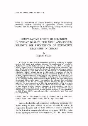 Comparative Effect of Selenium in Wheat, Barley, Fish Meal and Sodium Selenite for Prevention of Exudative Diathesis in Chicks