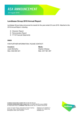 Lendlease Group 2018 Annual Report