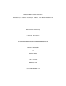 Homemaking As National Belonging in 20Th and 21St C. Black British Novels