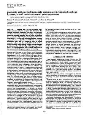 Jasmonic Acid/Methyl Jasmonate Accumulate in Wounded Soybean