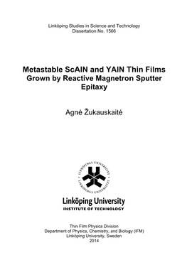 Metastable Scaln and Yaln Thin Films Grown by Reactive Magnetron Sputter Epitaxy