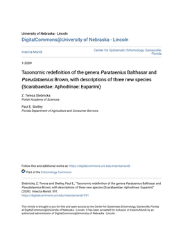 Taxonomic Redefinition of the Genera Parataenius Balthasar and Pseudataenius Brown, with Descriptions of Three New Species (Scarabaeidae: Aphodiinae: Eupariini)