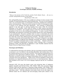 Fishing for Meaning: Lived Space and Early Neolithic of Orkney Introduction