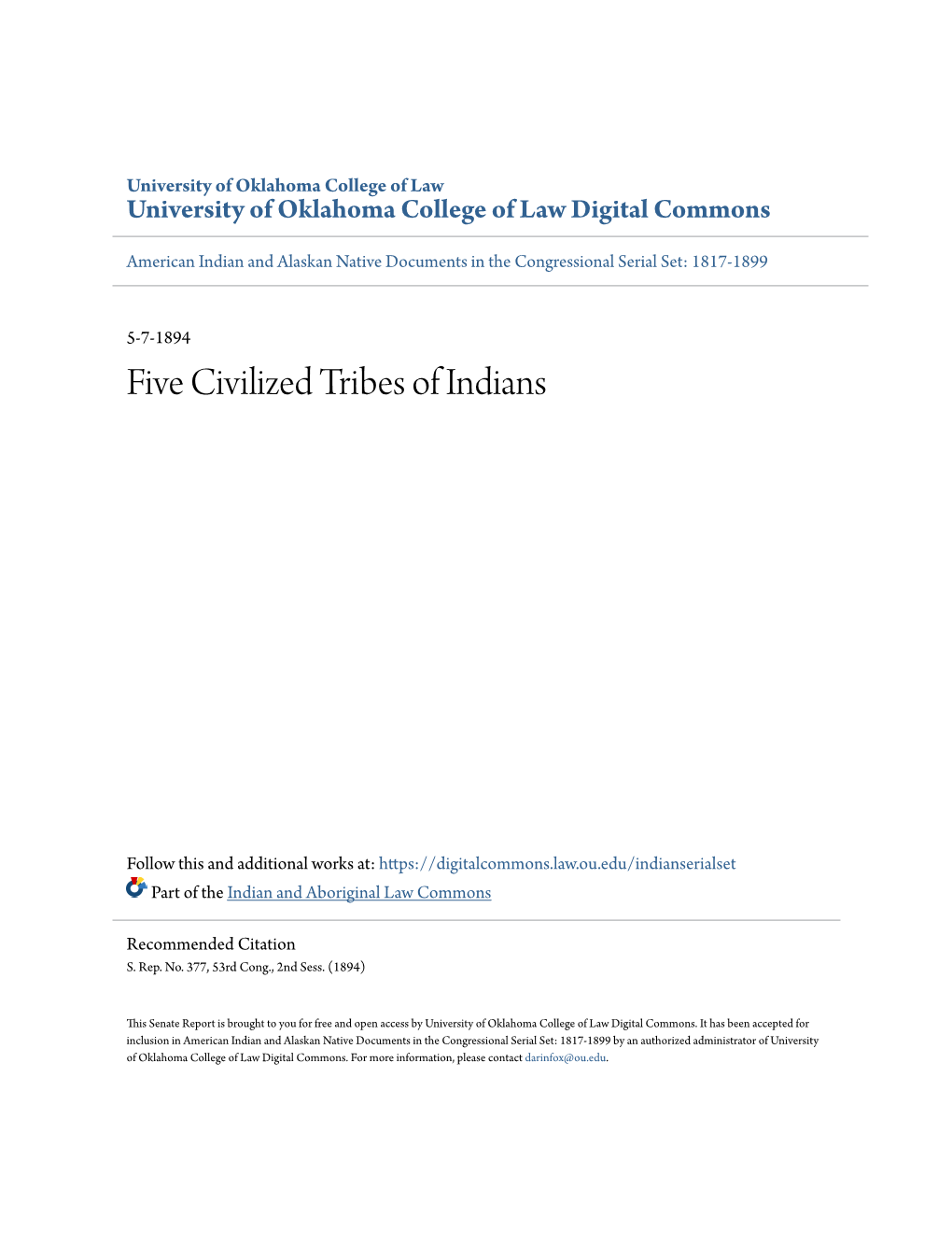 Five Civilized Tribes of Indians