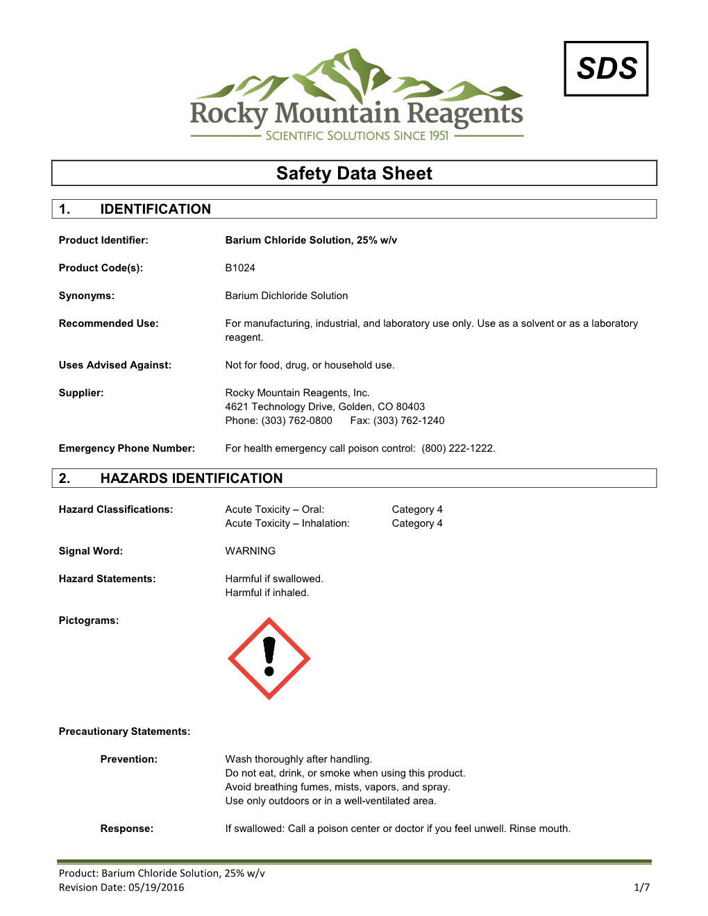 Barium Chloride Solution, 25% W/V