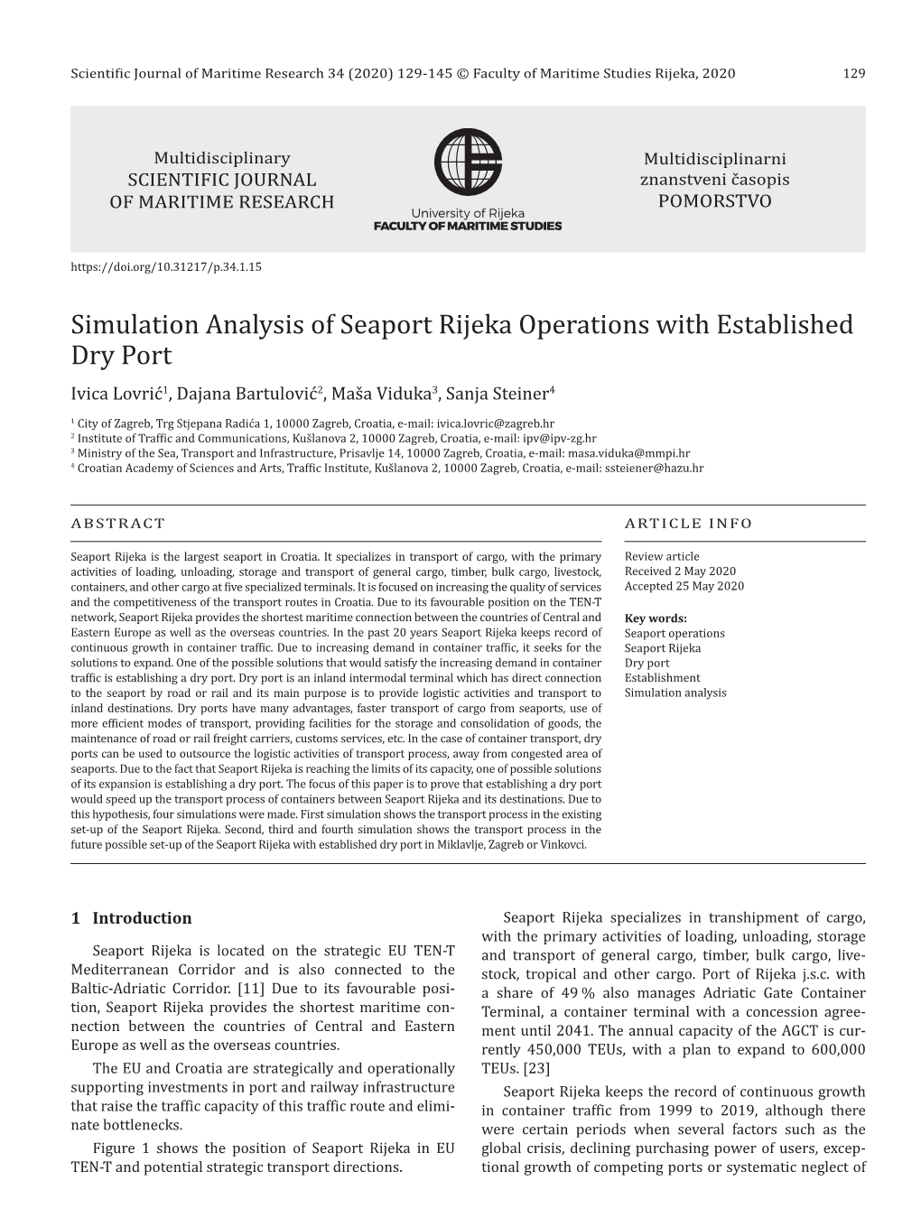 Simulation Analysis of Seaport Rijeka Operations with Established Dry Port