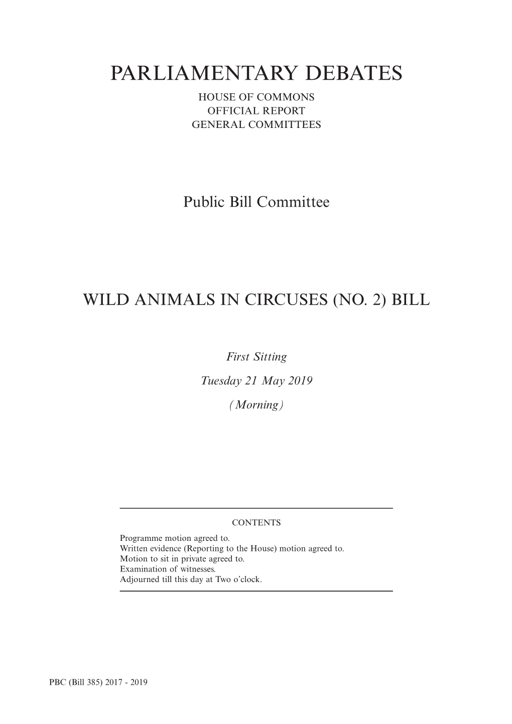 Wild Animals in Circuses (No