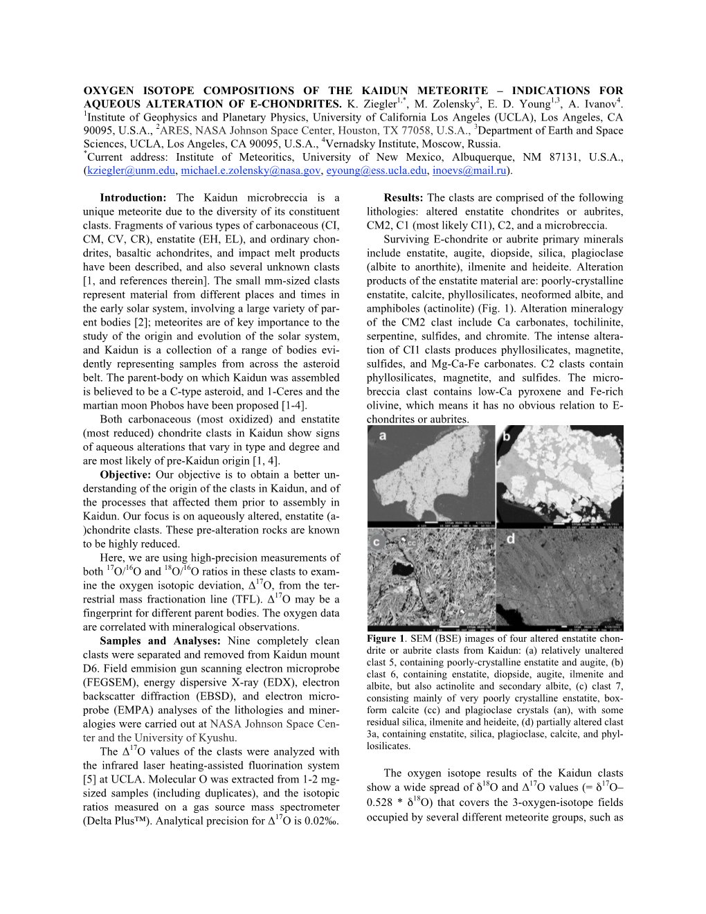 Oxygen Isotope Compositions of the Kaidun Meteorite – Indications for Aqueous Alteration of E-Chondrites