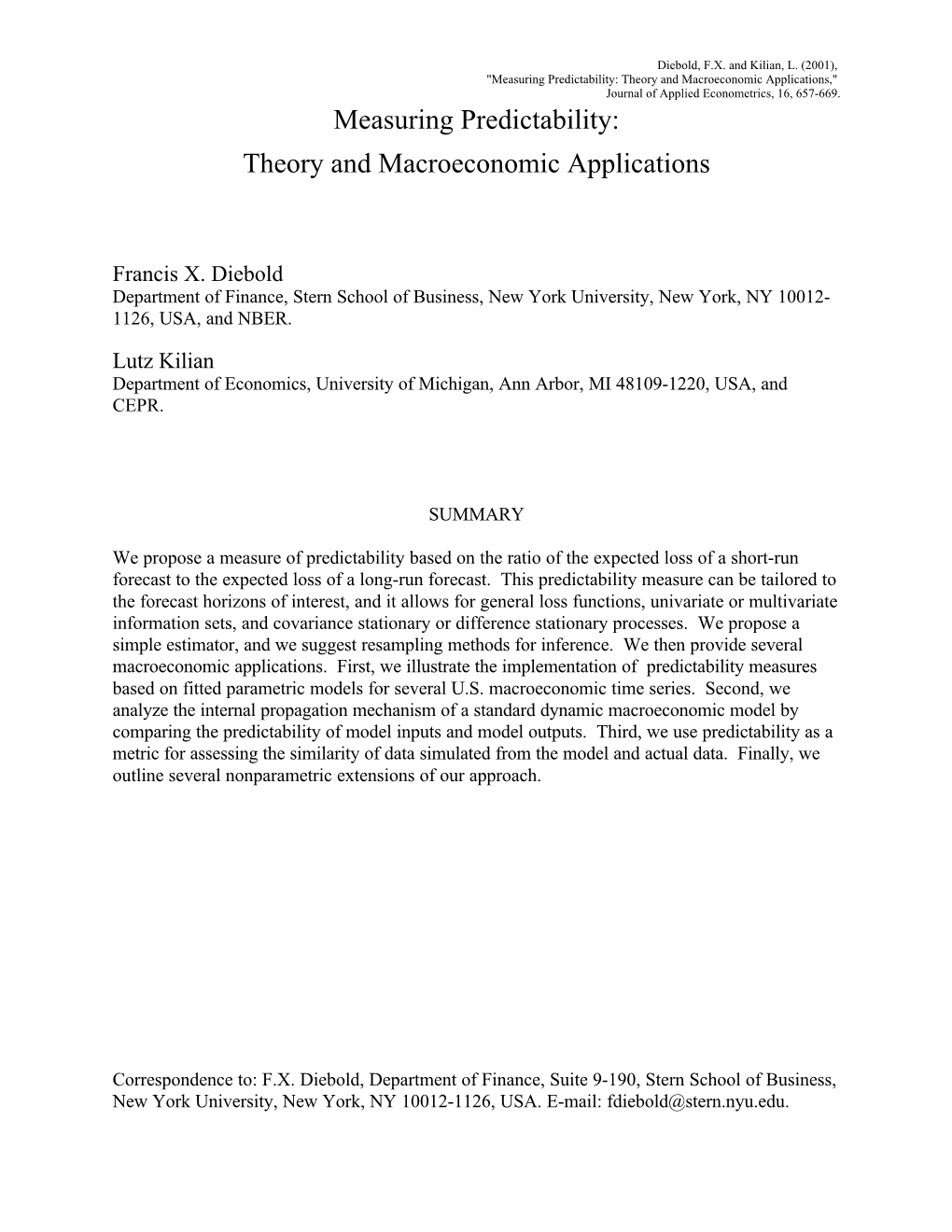 Measuring Predictability: Theory and Macroeconomic Applications,