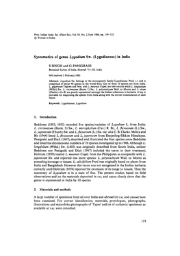 Systematics of Genus Lygodium Sw. (Lygodiaceae) in India
