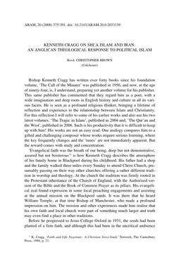 375 Kenneth Cragg on Shi'a Islam and Iran: an Anglican