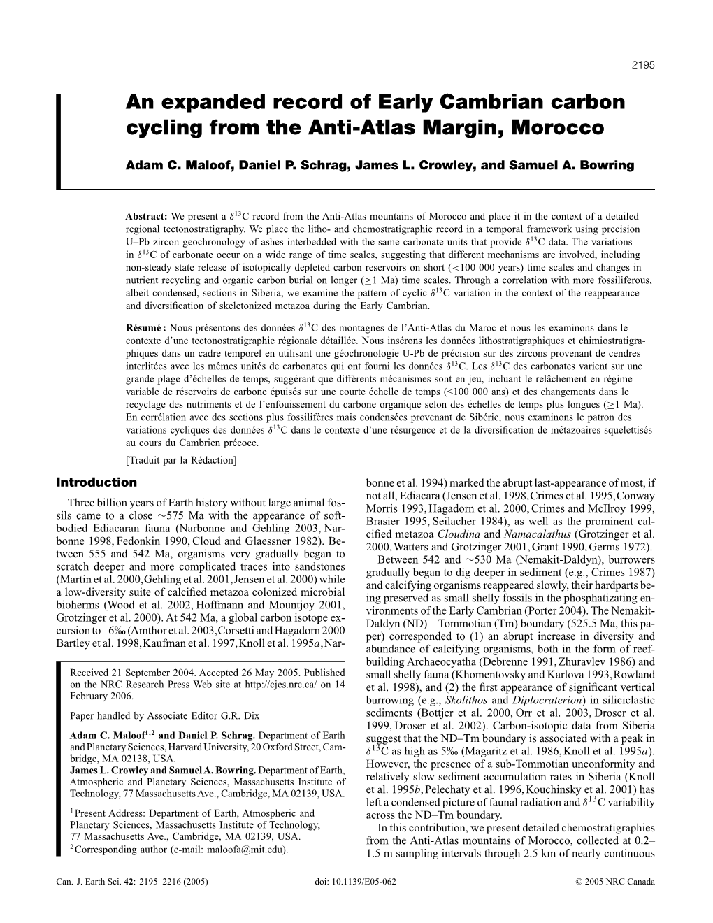 An Expanded Record of Early Cambrian Carbon Cycling from the Anti-Atlas Margin, Morocco