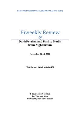 Biweekly Review of Dari/Persian and Pashto Media from Afghanistan