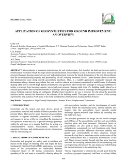 Application of Geosynthetics for Ground Improvement: an Overview