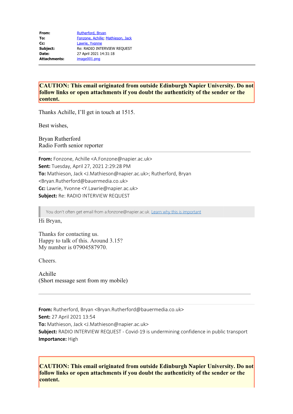 CAUTION: This Email Originated from Outside Edinburgh Napier University
