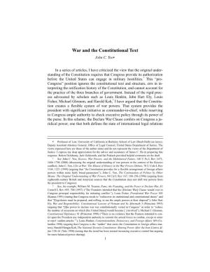War and the Constitutional Text John C