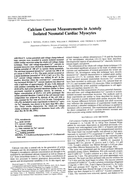 Calcium Current Measurements in Acutely Isolated Neonatal Cardiac Myocytes