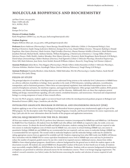 Molecular Biophysics and Biochemistry 1 Molecular Biophysics and Biochemistry