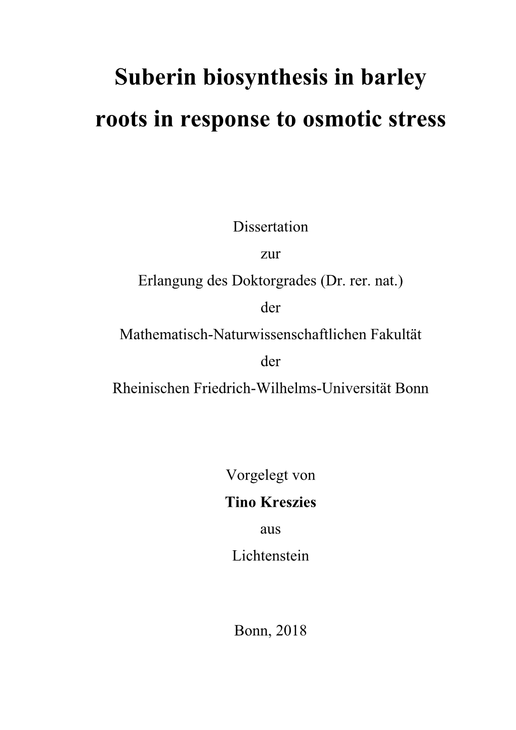 Suberin Biosynthesis in Barley Roots in Response to Osmotic Stress