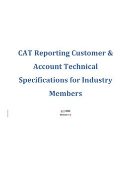 CAT Reporting Customer & Account Technical Specifications for Industry