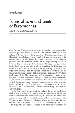 Forms of Love and Limits of Europeanness Intentions and Assumptions
