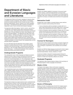 Department of Slavic and Eurasian Languages and Literatures 1