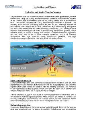 Hydrothermal Vents. Teacher's Notes