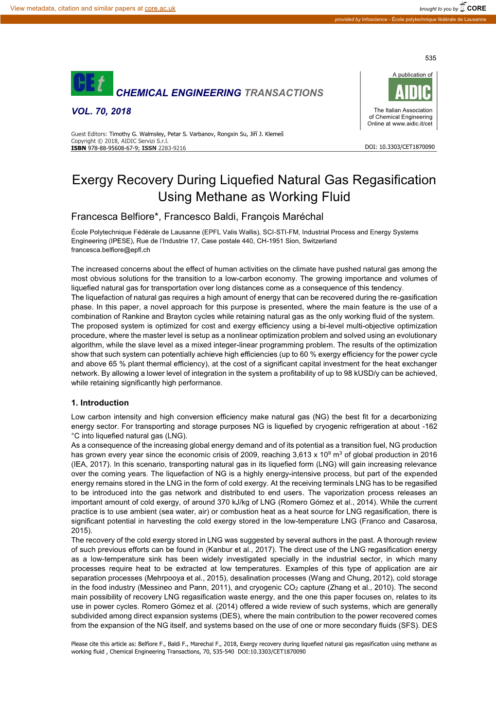 Exergy Recovery During Liquefied Natural Gas Regasification
