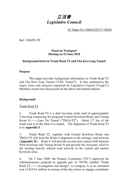 Paper on Trunk Road T2 and Cha Kwo Ling Tunnel Prepared