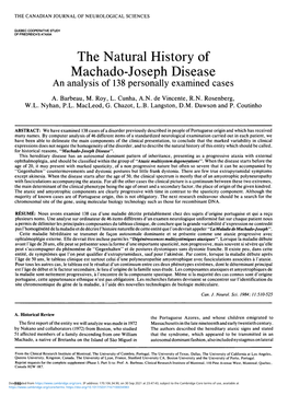 The Natural History of Machado-Joseph Disease an Analysis of 138 Personally Examined Cases A