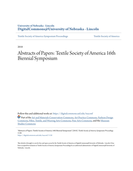 Abstracts of Papers: Textile Society of America 16Th Biennial Symposium