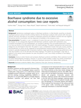 Boerhaave Syndrome Due to Excessive Alcohol Consumption