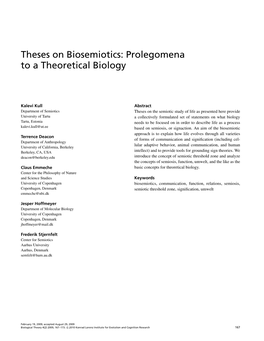 Theses on Biosemiotics: Prolegomena to a Theoretical Biology