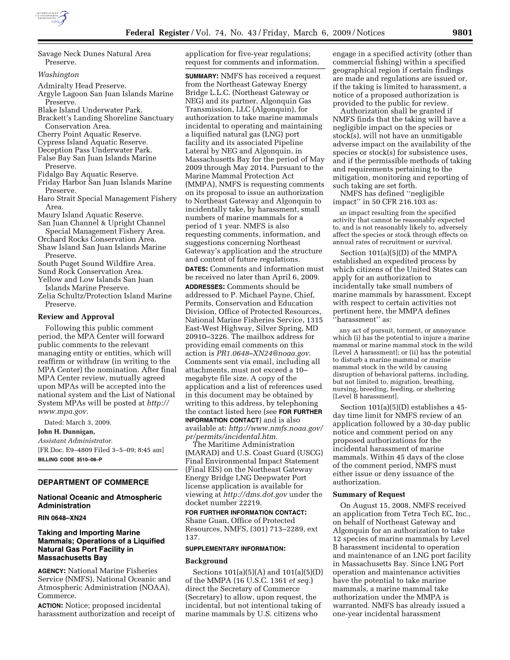 Federal Register/Vol. 74, No. 43/Friday, March 6, 2009/Notices