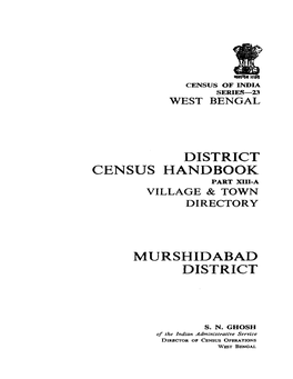 District Census Handbook, Part XIII-B, Murshidabad, Series-23, West Bengal